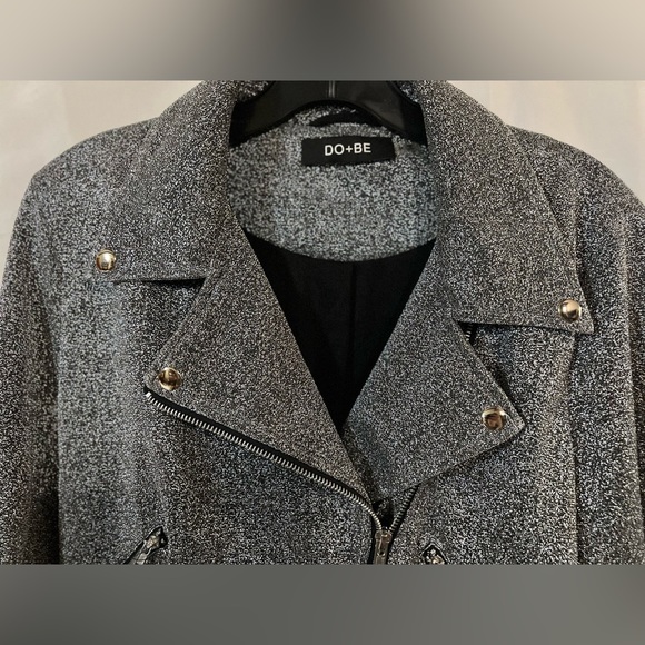 Do and be womens medium biker jacket silver shimmery metallic cropped belted zip - Picture 8 of 14